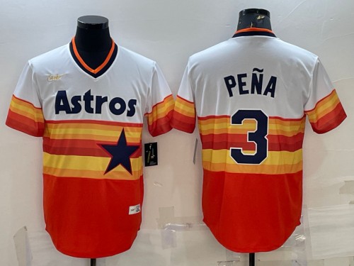 Men's Houston Astros #3 Jeremy Peña Orange Rainbow Cool Base Stitched Jersey